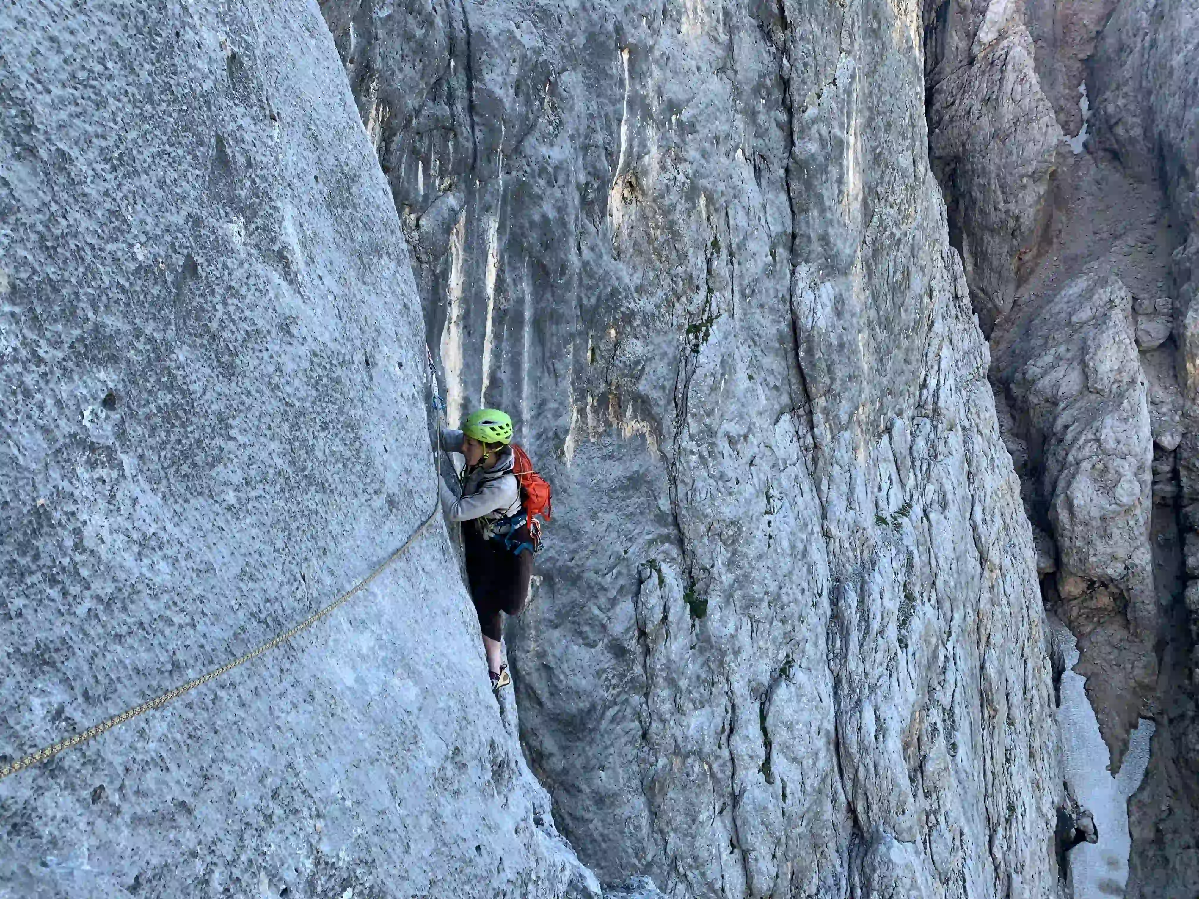 Nachstieg am Mulaz. Klettern mit Guide in den Dolomiten